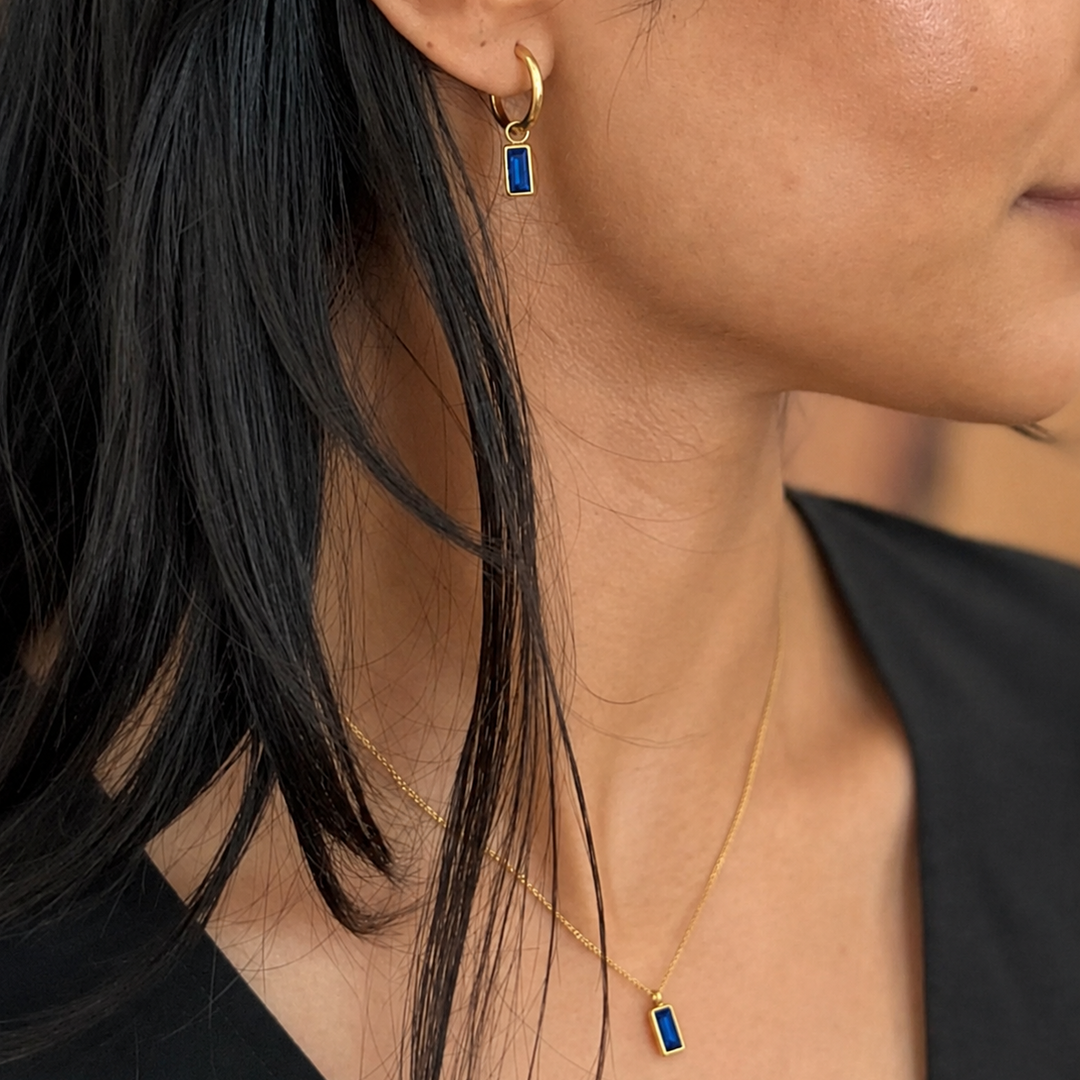 WS Baguette Necklace on Gold - Blue - Image 1