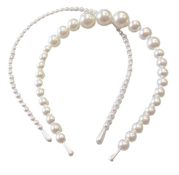 Headband - double faux pearl set with linen pouch