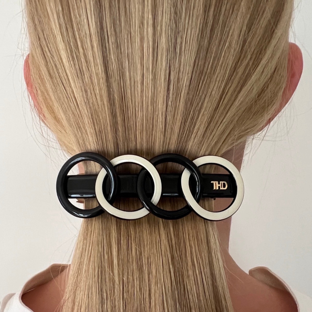 WS - Acetate Rings Barette Two Tone - Black & White - Image 1