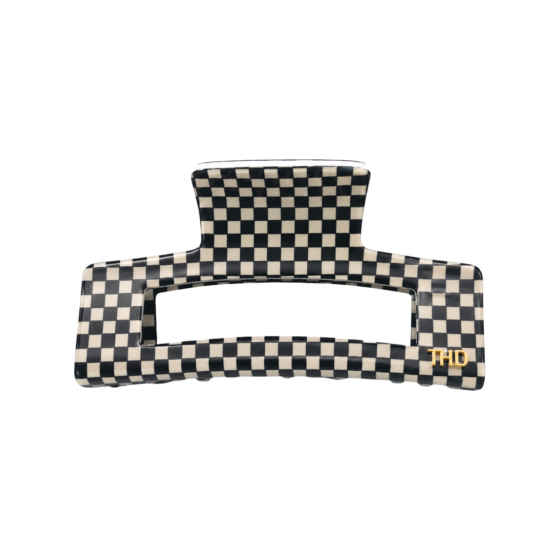 WS Cellulose Acetate Rectangle Hair Claw Large Check - Black & White - Hero