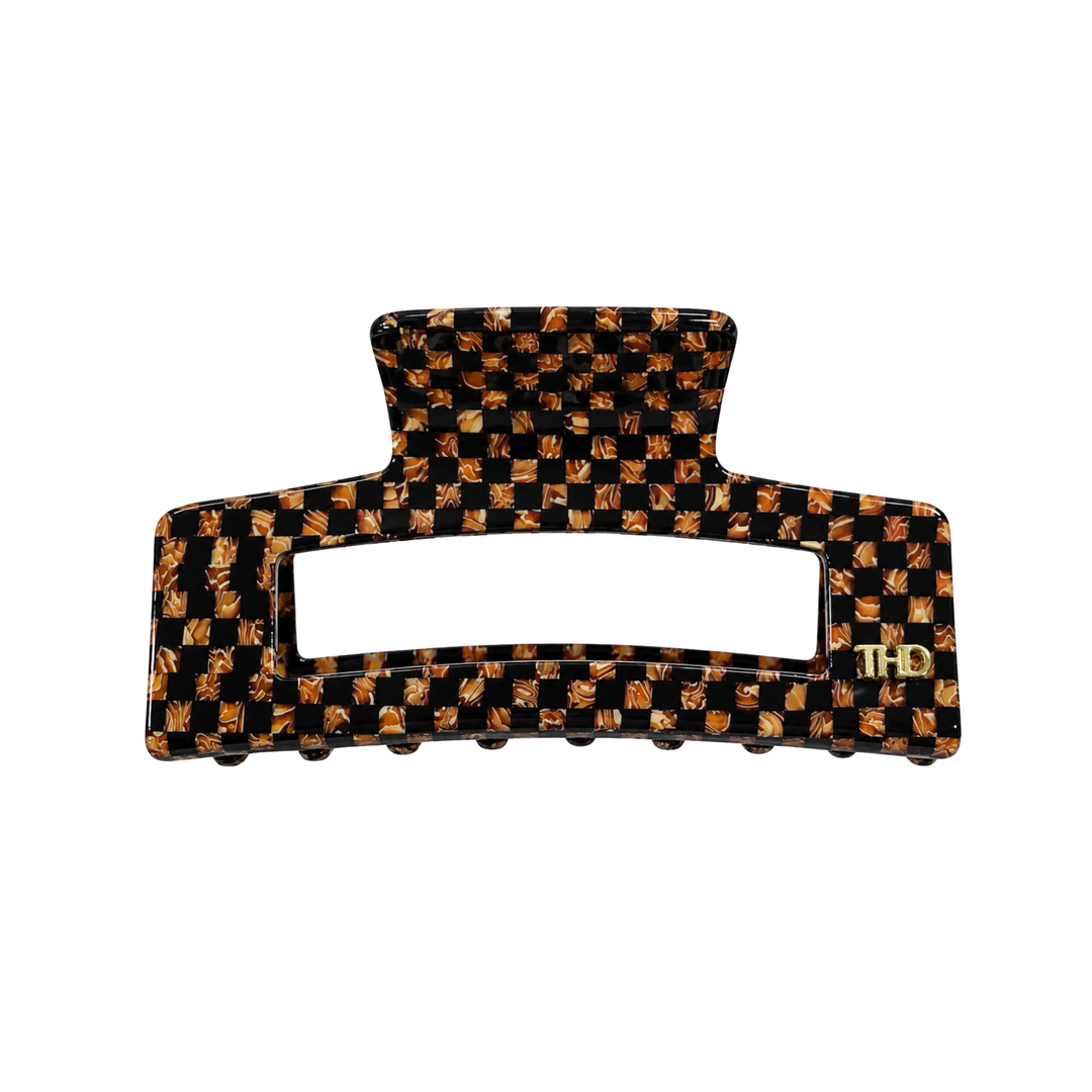 WS Cellulose Acetate Rectangle Hair Claw Large Check - Copper - Hero