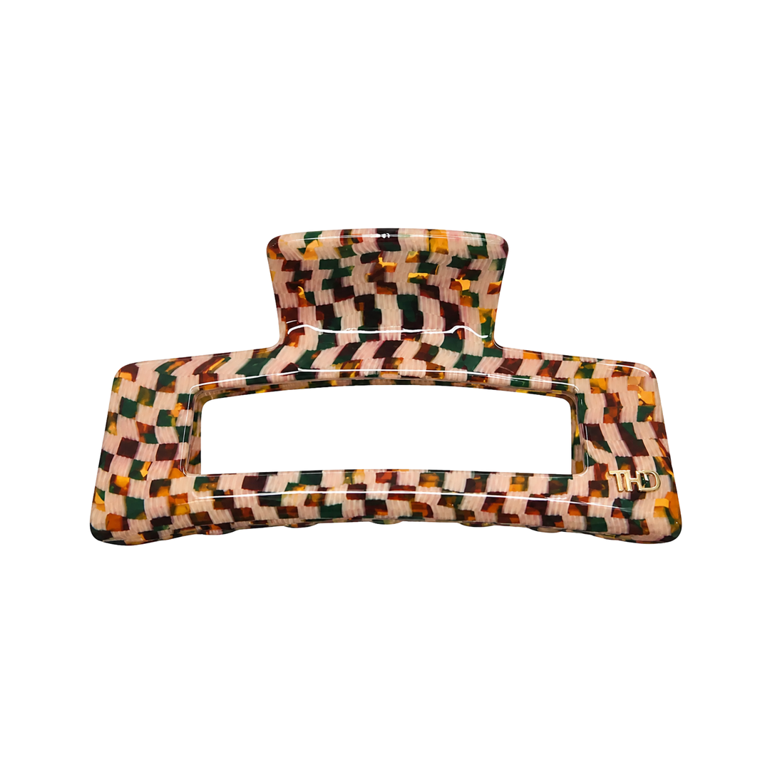 WS Cellulose Acetate Rectangle Hair Claw Large Check - Green Gold - Hero