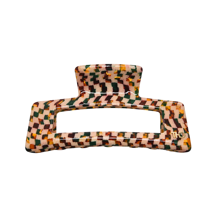WS Cellulose Acetate Rectangle Hair Claw Large Check - Green Gold - Hero