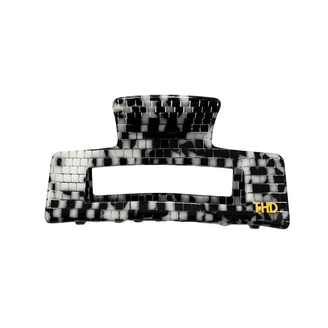 WS Cellulose Acetate Rectangle Hair Claw Large Check - Monochrome - Hero