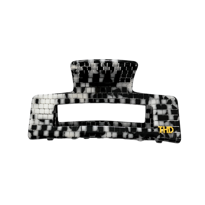 WS Cellulose Acetate Rectangle Hair Claw Large Check - Monochrome - Hero