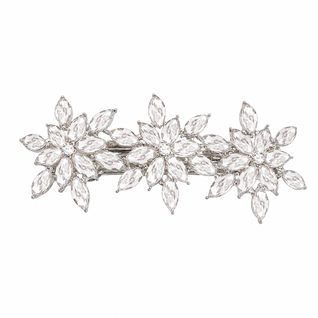 WS Flower Crystal Barette - White - Hero