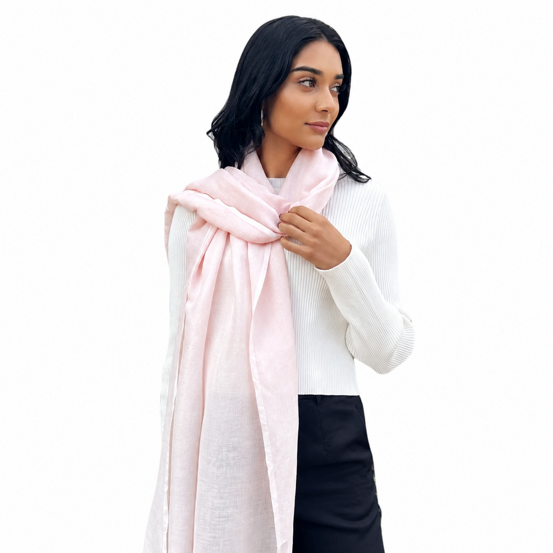 WS Linen Handwoven Scarf - Pink - Hero