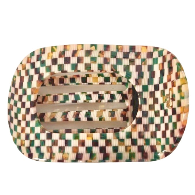 Acetate Flat Hair Claw in Green and Gold Check Tania Hird Designs